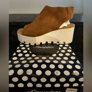 Piampiani Rust Color Suede Wedge Sandals